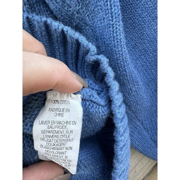 LL Bean Men's Large 1/4 Zip Mock Neck Sweater Long Sleeve 100% Cotton Blue - Picture 7 of 10